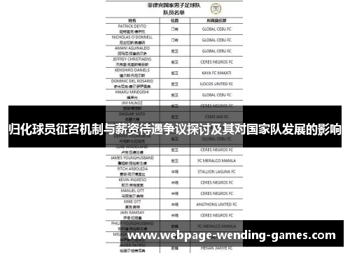归化球员征召机制与薪资待遇争议探讨及其对国家队发展的影响